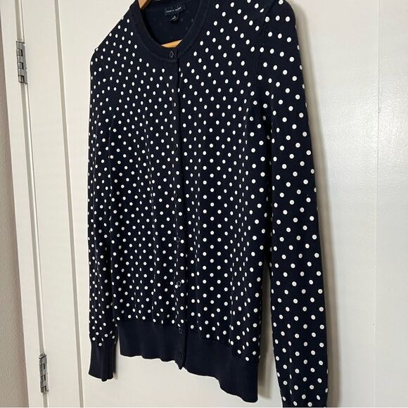 Tommy Hilfiger Cardigan Womens Sz M Navy Blue Polka Dot Button Front Pima Cotton - Picture 4 of 12